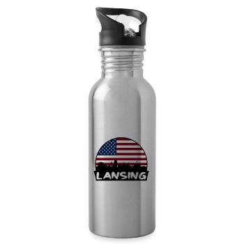 Lansing, Michigan, Vereinigte Staaten von Amerika, Flagge, Skyline, Silhouette, Trave - Trinkflasche mit integriertem Trinkhalm - Lightsilver - Rechts