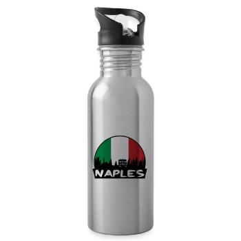 Naples Italy Flag Skyline Silhouette Travel - Water bottle with straw - silver - Right