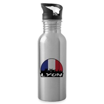 Lyon France Flag Skyline Silhouette Voyage - Gourde avec paille intégrée - argent clair - Droite