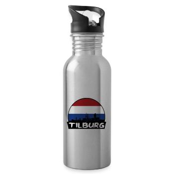 Tilburg Netherlands Flag Skyline Silhouette Travel - Water bottle with straw - silver - Right