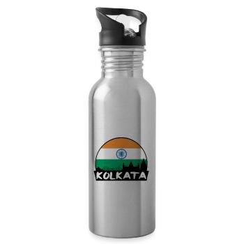 Kolkata Inde drapeau Skyline Silhouette Voyage - Gourde avec paille intégrée - argent clair - Droite