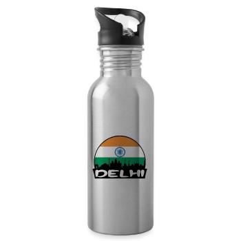 Delhi Inde Flag Skyline Silhouette Voyage - Gourde avec paille intégrée - argent clair - Droite