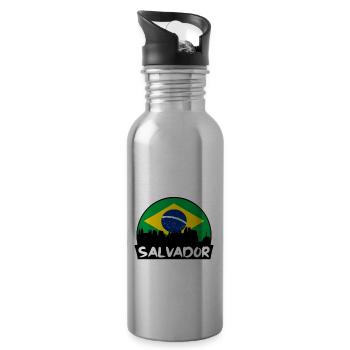 Salvador Brazil Flag Skyline Silhouette Travel - Water bottle with straw - silver - Right