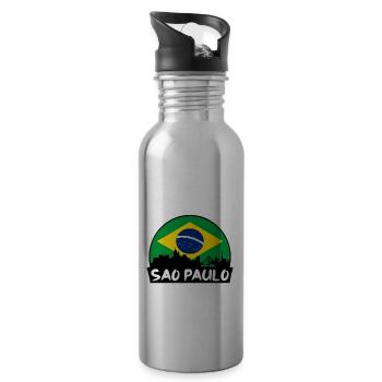 São Paulo Brasilien Flagge Skyline Silhouette Reisen - Trinkflasche mit integriertem Trinkhalm - Lightsilver - Rechts