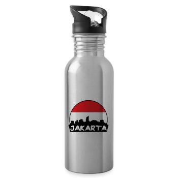 Jakarta Indonesia Flag Skyline Silhouette Travel - Water bottle with straw - silver - Right