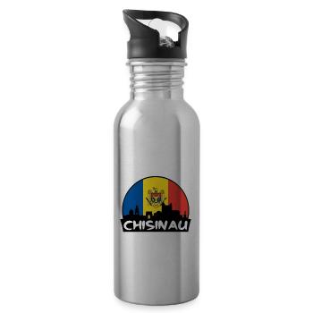 Chisinau Moldova Skyline Vintage Sunset Travel - Water bottle with straw - silver - Right
