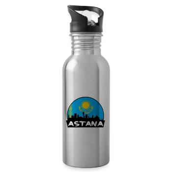 Astana Kasachstan Flagge Skyline Silhouette Reisen - Trinkflasche mit integriertem Trinkhalm - Lightsilver - Rechts