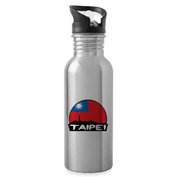 Taipei Taiwan Flag Skyline Silhouette Travel - Water bottle with straw - silver - Right