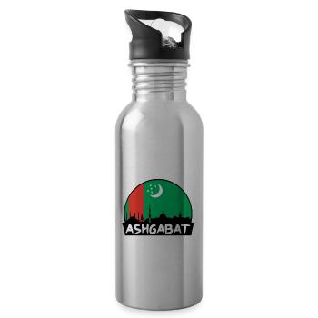 Aschgabat Turkmenistan Flagge Skyline Silhouette Trav - Trinkflasche mit integriertem Trinkhalm - Lightsilver - Rechts