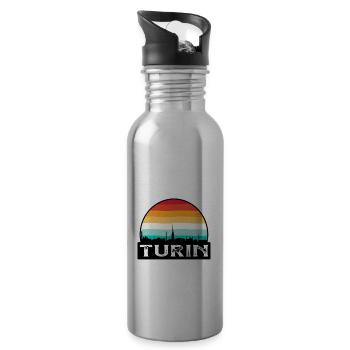 Turin Italie Flag Skyline Souvenir de voyage - Gourde avec paille intégrée - argent clair - Droite