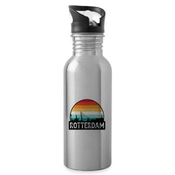 Rotterdam Netherlands Flag Skyline Travel Souvenir - Water bottle with straw - silver - Right