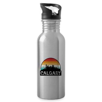 Calgary Canada Flag Skyline Souvenir de voyage - Gourde avec paille intégrée - argent clair - Droite