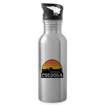 Cordoba Spain Flag Skyline Travel Souvenir - Water bottle with straw - silver - Right