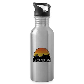 Granada Spain Flag Skyline Travel Souvenir - Water bottle with straw - silver - Right