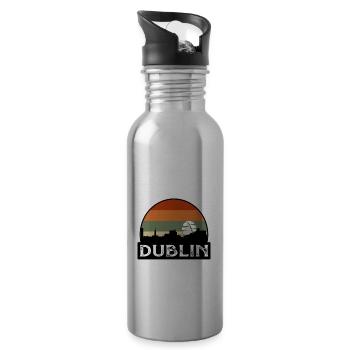 Dublin Ireland Flag Skyline Travel Souvenir - Water bottle with straw - silver - Right