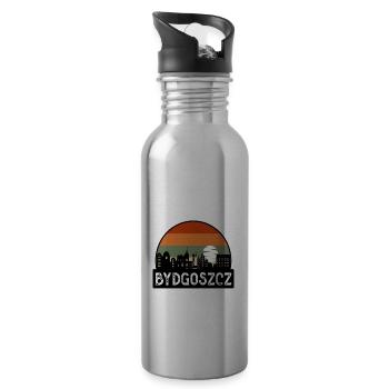 Bydgoszcz Poland Flag Skyline Travel Souvenir - Water bottle with straw - silver - Right