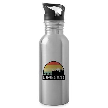Limerick Ireland Flag Skyline Travel Souvenir - Water bottle with straw - silver - Right
