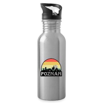 Poznan Poland Flag Skyline Travel Souvenir - Water bottle with straw - silver - Right