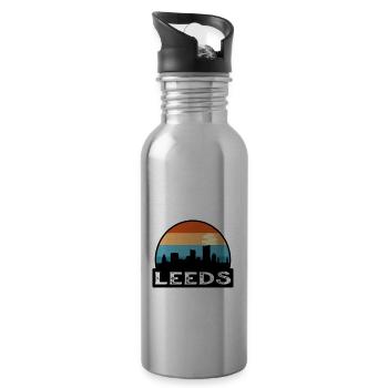 Leeds England Flag Skyline Travel Souvenir - Water bottle with straw - silver - Right