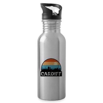 Cardiff Wales Flagge Skyline Reisesouvenir - Trinkflasche mit integriertem Trinkhalm - Lightsilver - Rechts