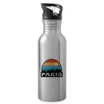 Paris France Flag Skyline Travel Souvenir - Water bottle with straw - silver - Right