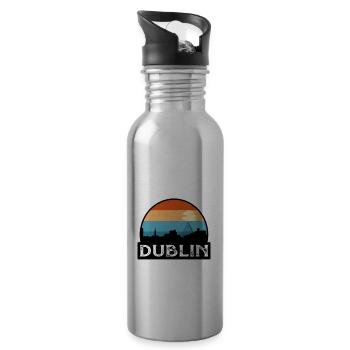 Dublin Ireland Flag Skyline Travel Souvenir - Water bottle with straw - silver - Right