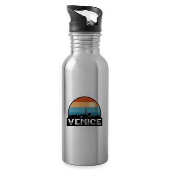 Venice Italy Flag Skyline Travel Souvenir - Water bottle with straw - silver - Right
