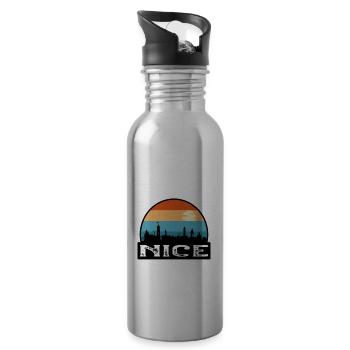 Nice France Flag Skyline Travel Souvenir - Water bottle with straw - silver - Right
