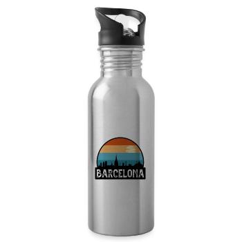 Barcelona Spain Flag Skyline Travel Souvenir - Water bottle with straw - silver - Right
