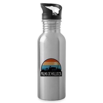 Palma De Mallorca Spain Flag Skyline Travel Souven - Water bottle with straw - silver - Right