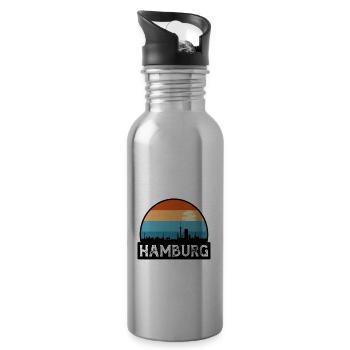 Hamburg Germany Flag Skyline Travel Souvenir - Water bottle with straw - silver - Right