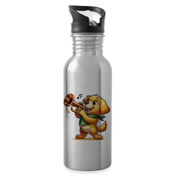 Golden Retriever playing Piano - Water bottle with straw - silver - Right
