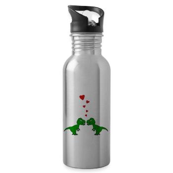 Tyrannosaurus TRex Liebespaar Liebe - Trinkflasche mit integriertem Trinkhalm - Lightsilver - Rechts