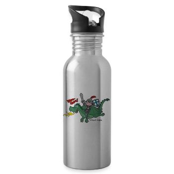 Little Knight and his friend, the dragon - Water bottle with straw - silver - Right