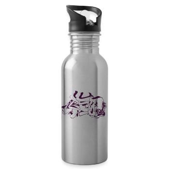 Abstract Graffiti Design - Water bottle with straw - silver - Right