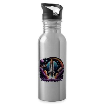 Rakete Astronaut Weltall Geschenk SpaceShuttle - Trinkflasche mit integriertem Trinkhalm - Lightsilver - Rechts