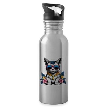 Cat Vacation Vacation Cat Vacation Hawaii Island Sea - Water bottle with straw - silver - Right