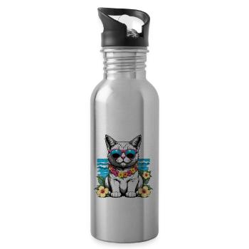 Cat Vacation Vacation Cat Vacation Hawaii Island Sea - Water bottle with straw - silver - Right