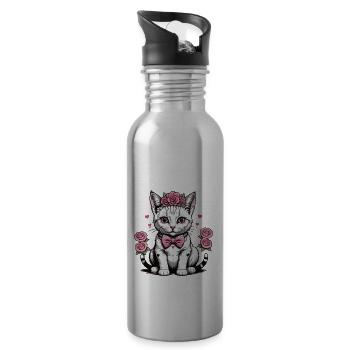 Sweet Cat Süße Katze Braut Hochzeit Heiraten Liebe - Trinkflasche mit integriertem Trinkhalm - Lightsilver - Rechts