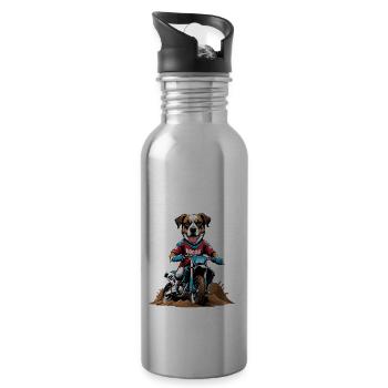 Motocross Vélo Chien Chien Cadeau Supermoto - Gourde avec paille intégrée - argent clair - Droite