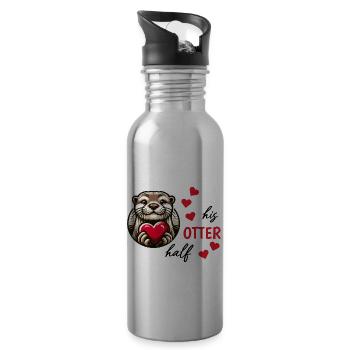 Otter Half Love Gift - Water bottle with straw - silver - Right