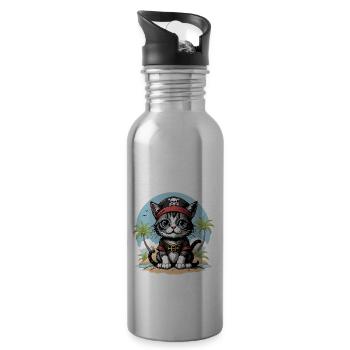 Pirate Chat Drôle Enfants Chemise Cadeau Pirate - Gourde avec paille intégrée - argent clair - Droite