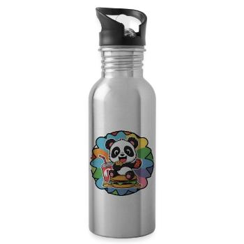 Kawaii Panda mit Fast Food - Trinkflasche mit integriertem Trinkhalm - Lightsilver - Rechts