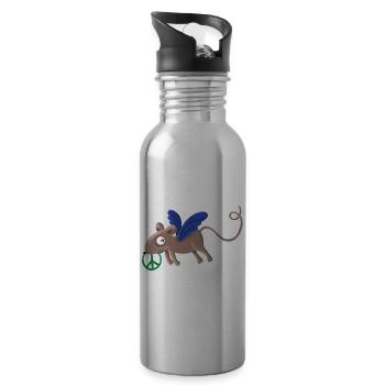 Peace mouse Susi flies for peace - Water bottle with straw - silver - Right