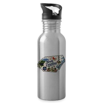 North Carolina Tar Heel State Vintage Sticker - Water bottle with straw - silver - Right