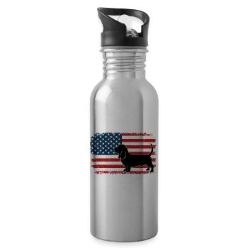 Basset Hound US Flag - Patriotic Dog Mom Dad - Water bottle with straw - silver - Right