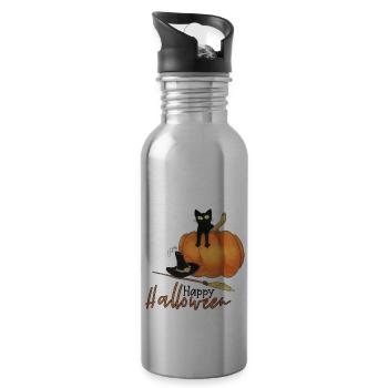 Chat citrouille d'halloween - Gourde avec paille intégrée - argent clair - Droite