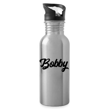 Bobby benutzerdefinierte Text Geburtstagsname - Trinkflasche mit integriertem Trinkhalm - Lightsilver - Rechts