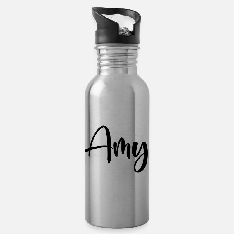 First Name - Amy - Water bottle with straw - silver