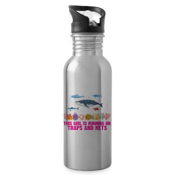 Girl Net Boat Marine Biologist Biology Ocean - Water bottle with straw - silver - Right